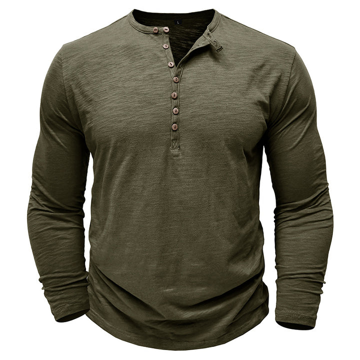 Herrer Langærmet Henley-skjorte med elegant knaplukning og struktureret stof Stilla