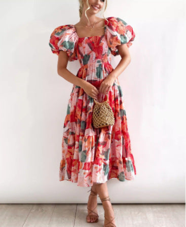 Dame Off-Shoulder Trappe maxikjole med blomsterprint Stilla