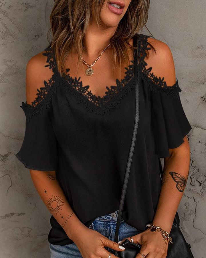 Dame Cold-Shoulder Spidsenblonde Bluse Stilla
