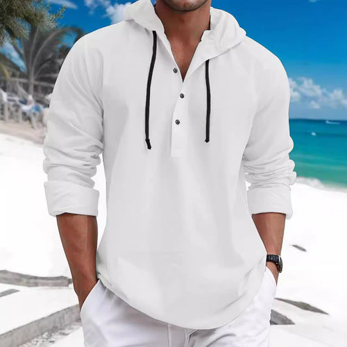 Herren nan sommerligt Hoodie-Henley med skjult knaplukning, snor og rundet kant Skovae
