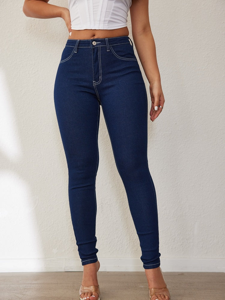 Dame slim fit jeans med højt talje og elastisk stof Skovae