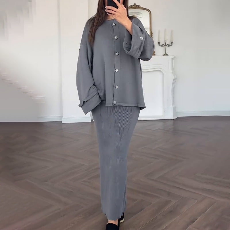 Damer elegant strikket kjole med matchende cardigan wrap Stilla