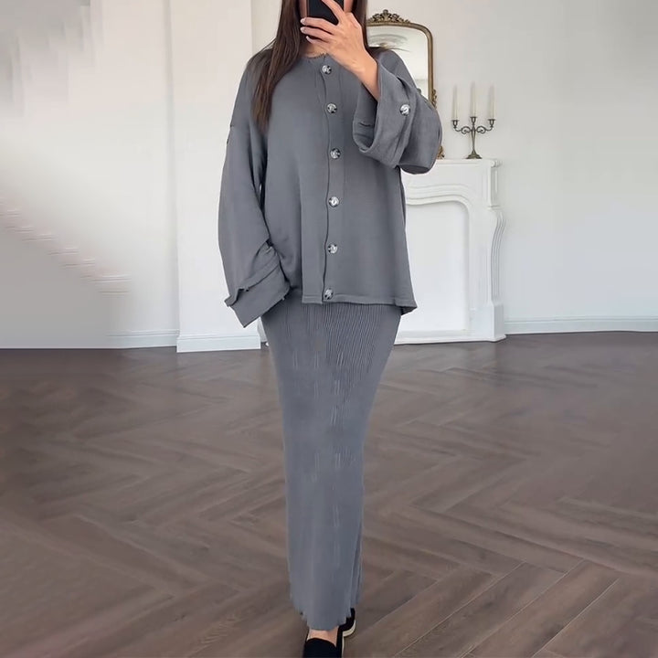 Damer elegant strikket kjole med matchende cardigan wrap Stilla