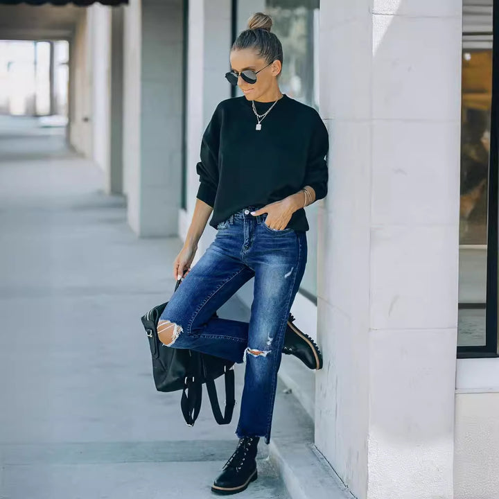 Dame Ripped Høj talje Jeans i trendy Vintage-stil Stilla