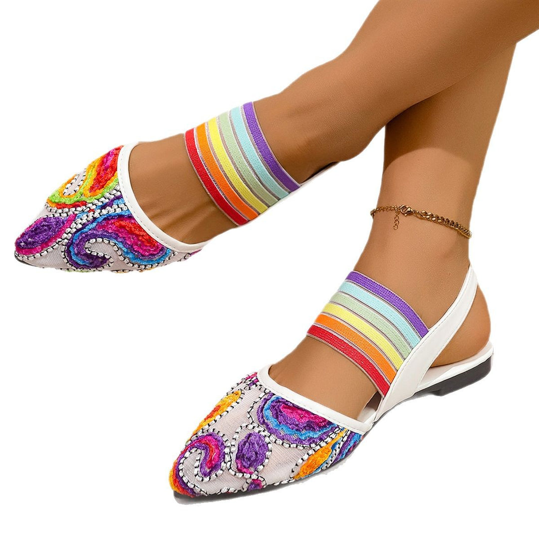 Dame farverige slippers med fashionable satinbånd og detaljeret broderi Stilla