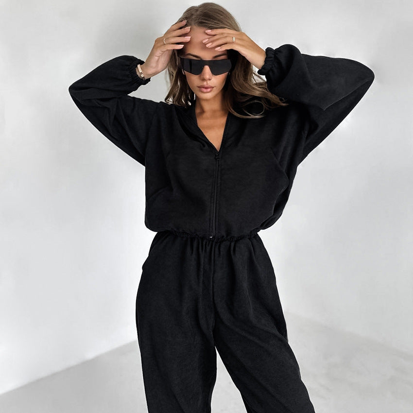 Dame Sporty Fleece-Sæt med Hætte og Elastisk Talje Stilla