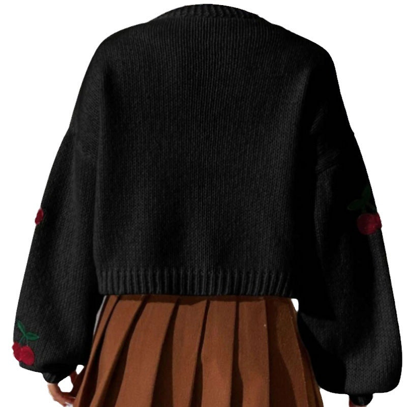 Femme Strikket Cardigan med Kirsebærbroderi Stilla