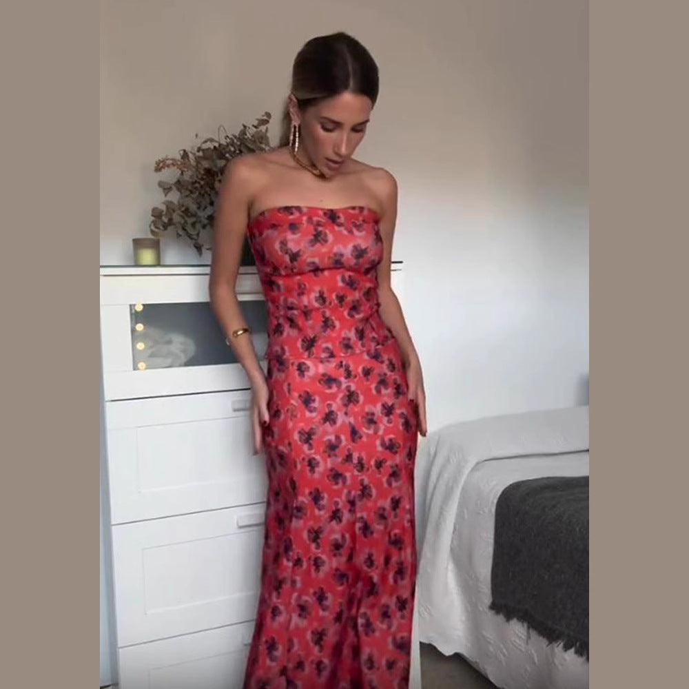 Dame Maxikjole med skulderfri design og blomster mønster Stilla