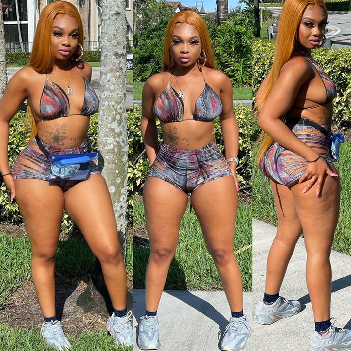 Dame bikinisæt med unikt design og højtaljede shorts Stilla