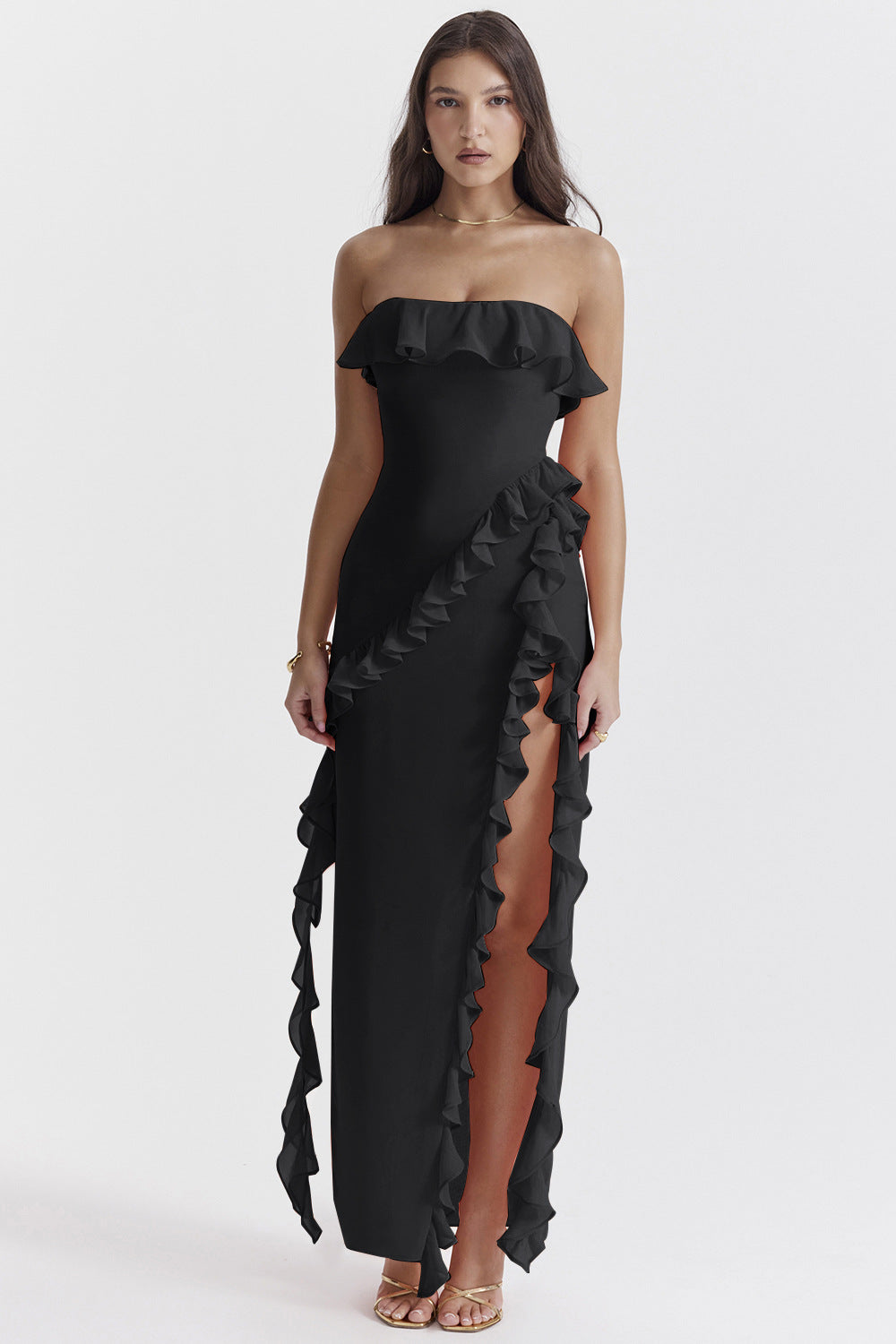 Kvinders Off-Shoulder Maxi Kjole med Volanger og Slids Stilla
