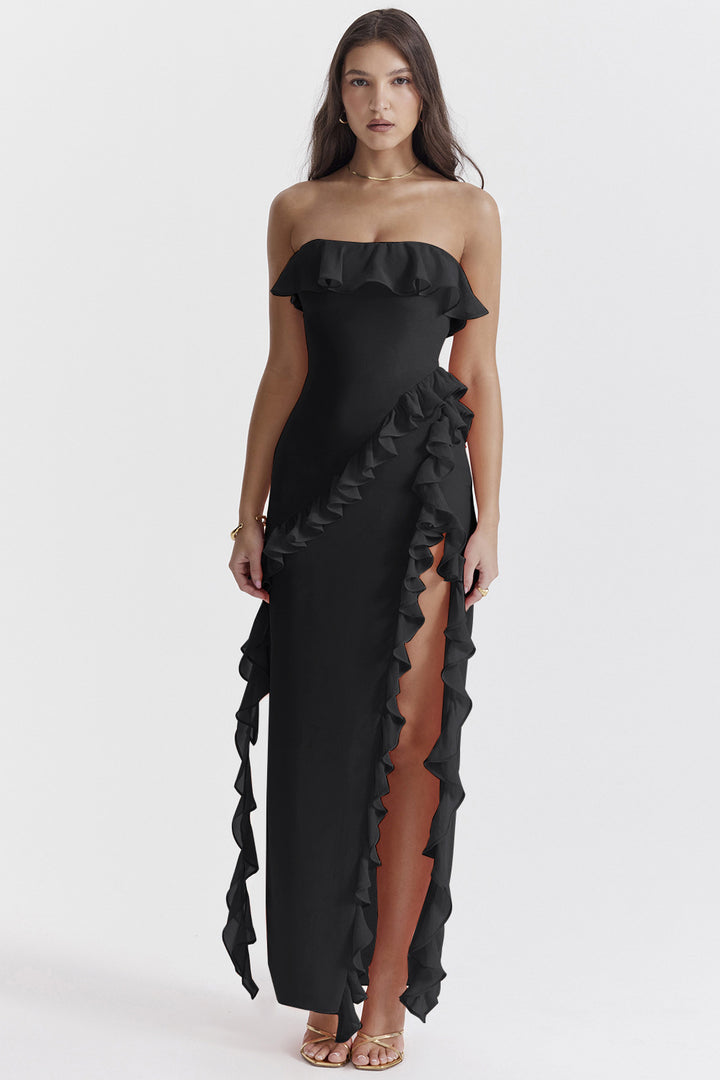 Kvinders Off-Shoulder Maxi Kjole med Volanger og Slids Stilla