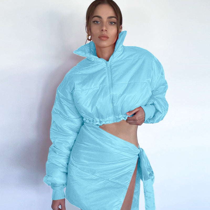 Femme Croppet Puffer-jakke med asymmetrisk design Stilla