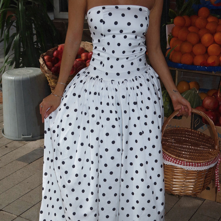Femme Uden skulder Polka Dot Maxikjole Stilla