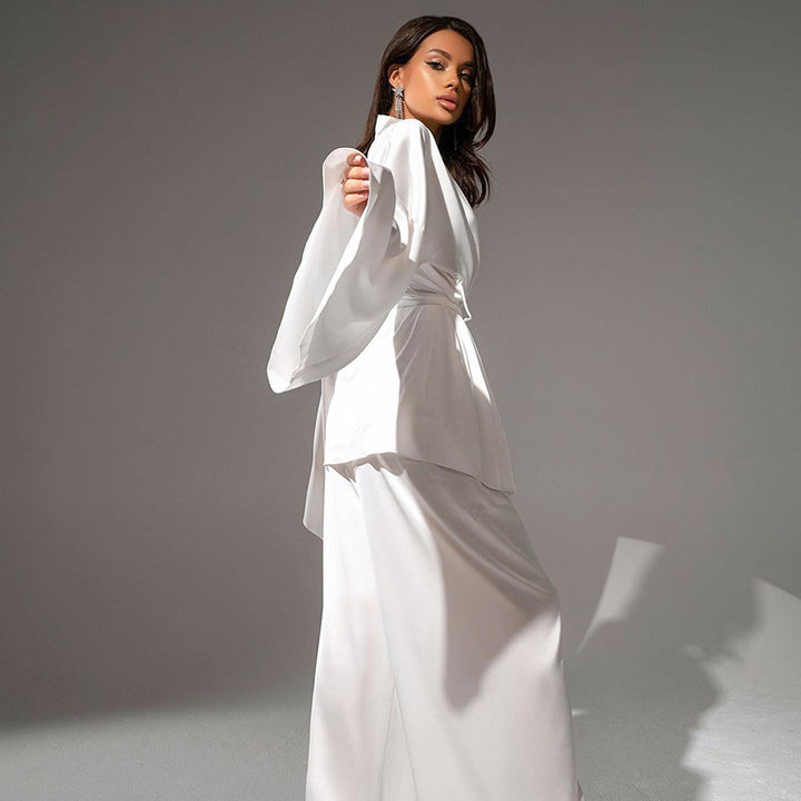 Dame satin kimono-style morgenkåbe og bukse sæt Stilla