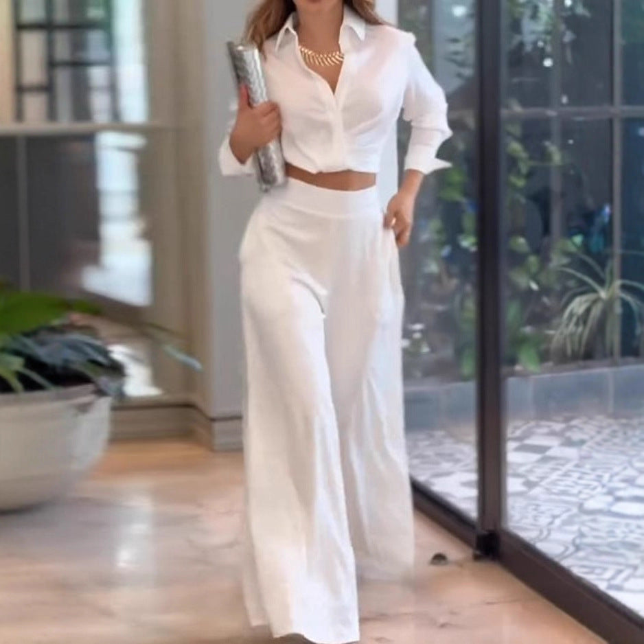 Damer elegant sæt af cropped bluse og bred bukser Stilla
