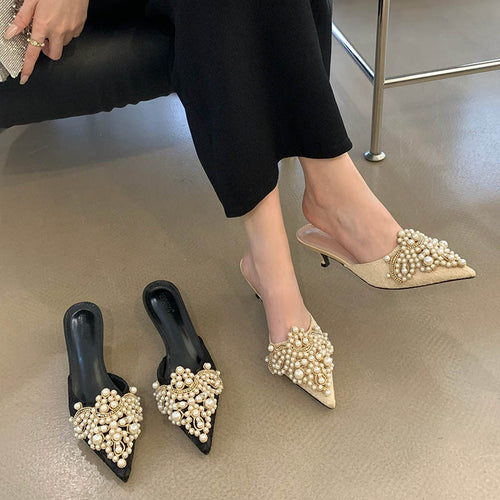 Dame elegante mules med perleudsmykning Stilla