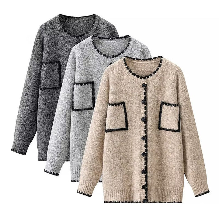Kvinders cardigan med påsætningslommer og kontrasterende detaljer Stilla