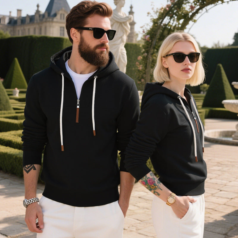 Herrer nan blødt fleece-hoodie med halvlang lynlås og justerbar hætte Skovae