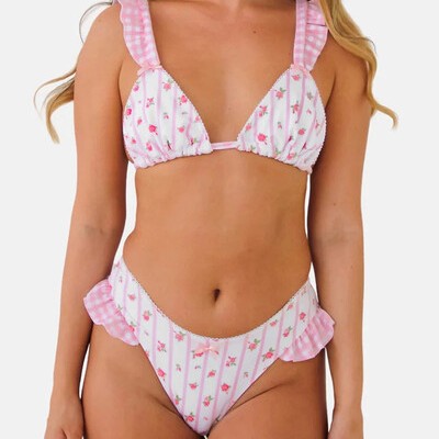 Dame Floral Triangle Bikini Sæt Stilla 1750839044