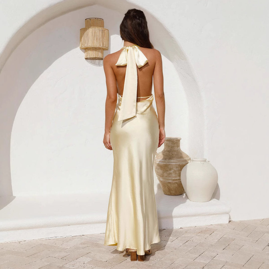Dame Elegant omslagskjorte med skinnende satin-overdel og dyb V-udskæring Stilla