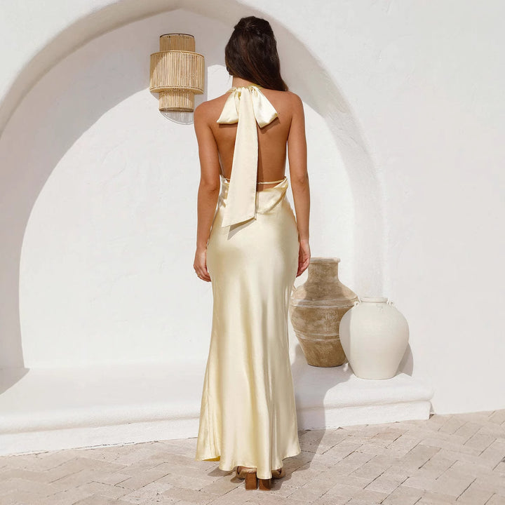 Dame Elegant omslagskjorte med skinnende satin-overdel og dyb V-udskæring Stilla