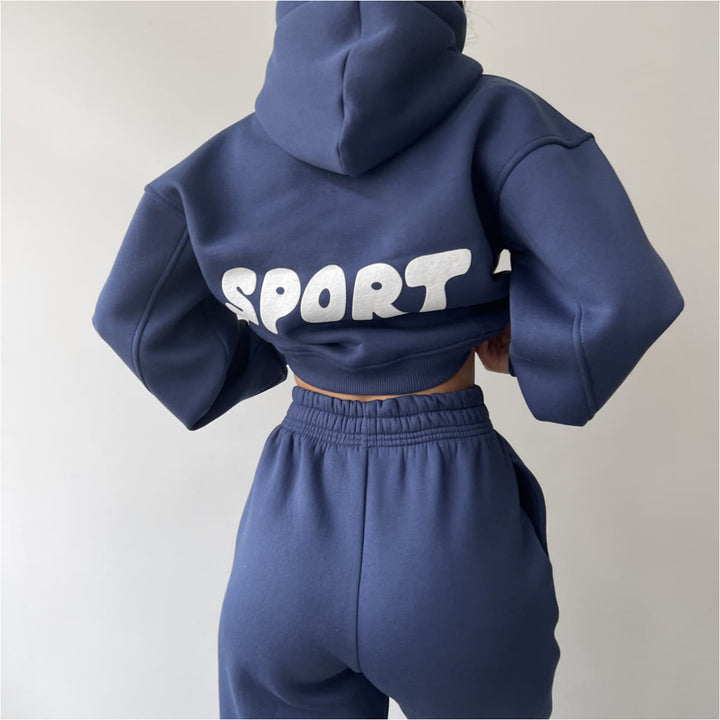 Kvinders sporty cropped hoodie og sæt med sweatpants Skovae