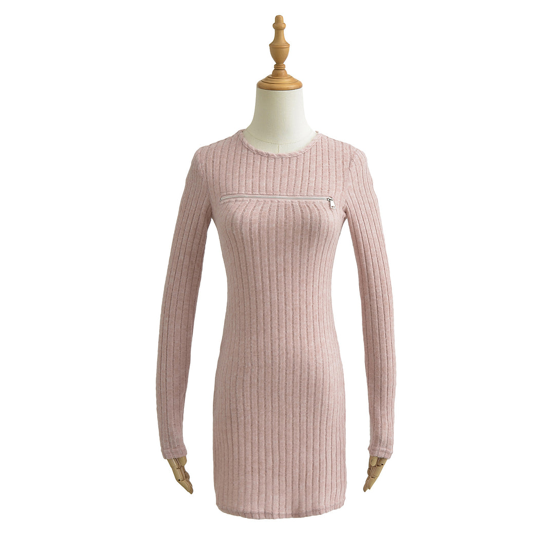 Dame strikkjole med lynlås og elegant ribdesign Stilla