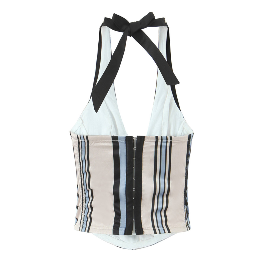 Dame Halsbinde-top med trendy krave og stribet design Stilla
