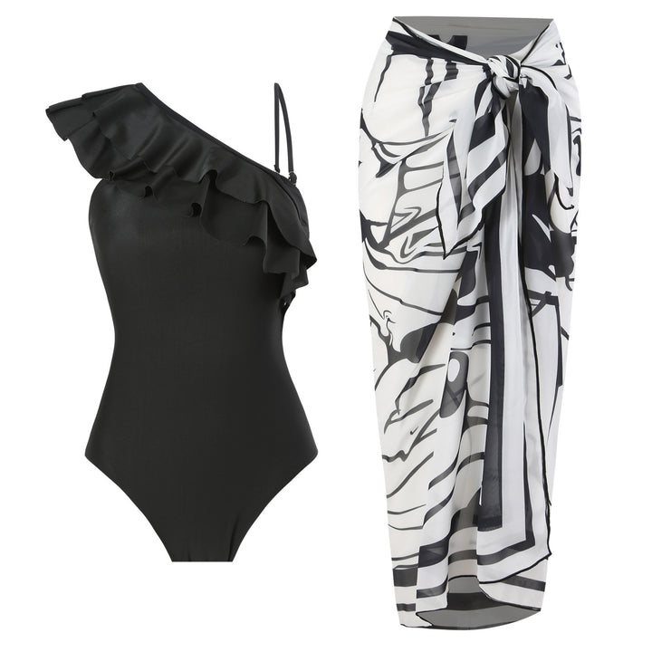Dame badedragt med asymmetrisk flæse og matchende sarong Stilla