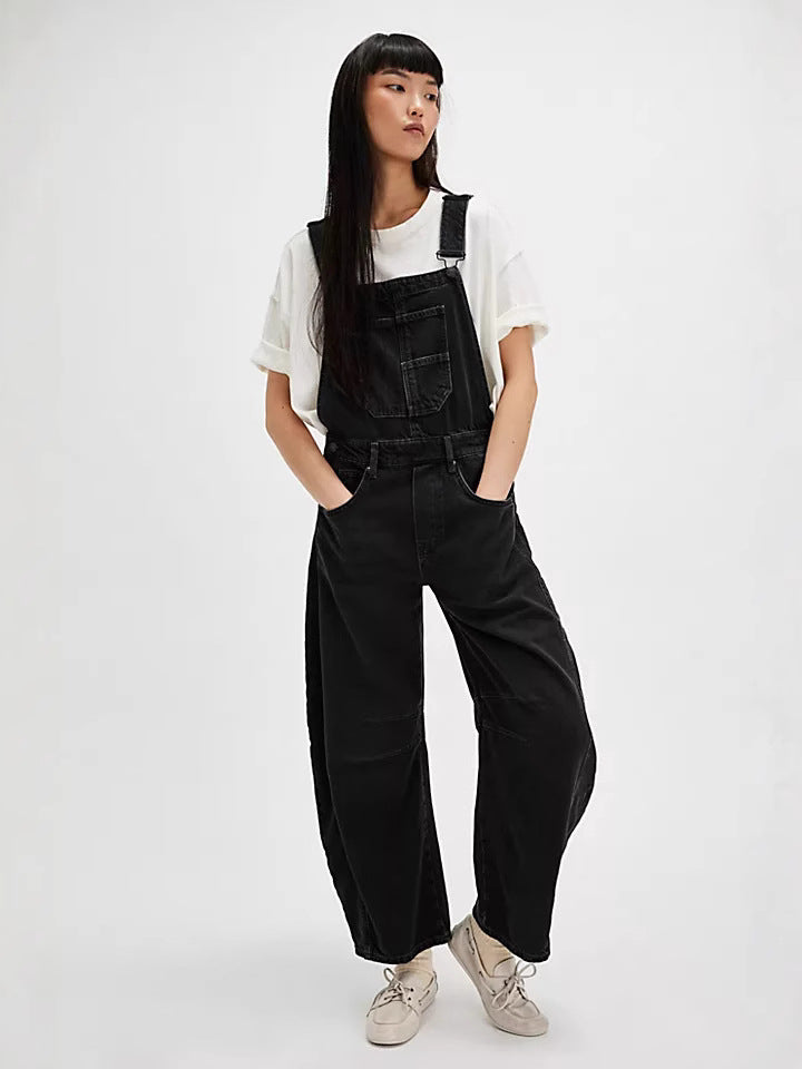 Dame Dungaree i Løs Oversized Stil med Praktiske Lommer og Mode Accenter Skovae