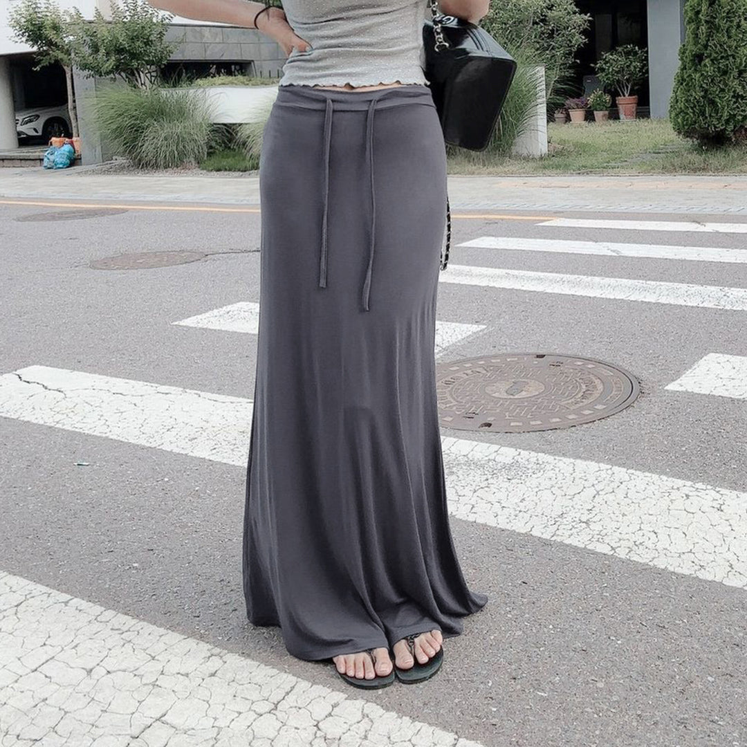Damen eleganter Maxi-Rock mit verstellbarem Taillenband Skovae