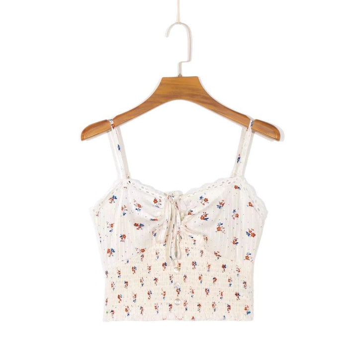 Dame Cropped Spaghetti-strap top med florale accenter og elegant drapering Stilla