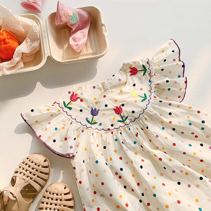Pige broderet blomster polyesterdress Stilla
