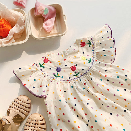 Pige broderet blomster polyesterdress Stilla