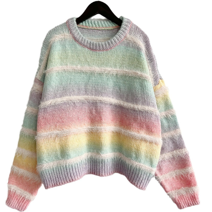 Dame hyggelig striktrøje med blød farvegradient og fluffy tekstur Stilla