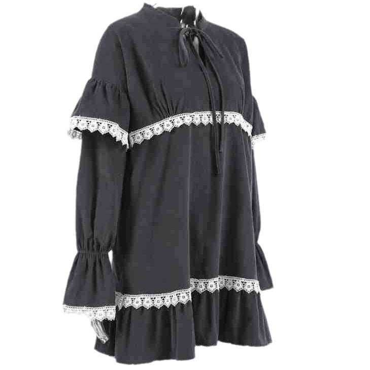Dame Elegant Tunika-Kjole med Rynkedetaljer og Bindebånd Stilla
