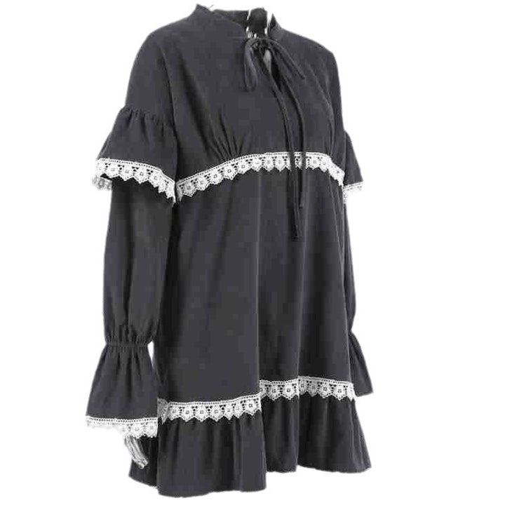 Dame Elegant Tunika-Kjole med Rynkedetaljer og Bindebånd Stilla