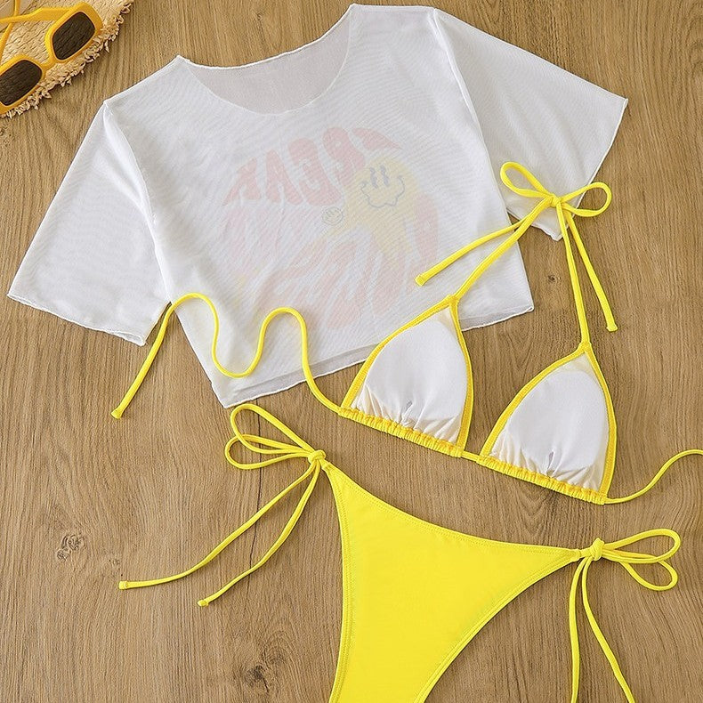 Femme Stilfuld Tie-Front Triangle Bikini Sæt med Crop Top Stilla