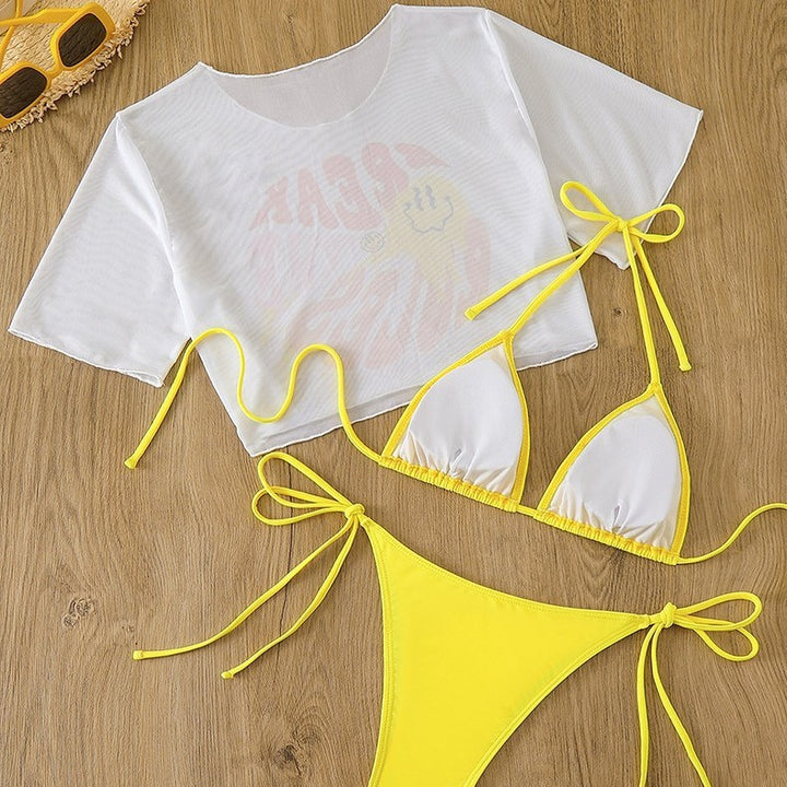 Femme Stilfuld Tie-Front Triangle Bikini Sæt med Crop Top Stilla