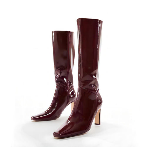 Femme Sleek Patent Over-knæet Stiletto Støvler Stilla