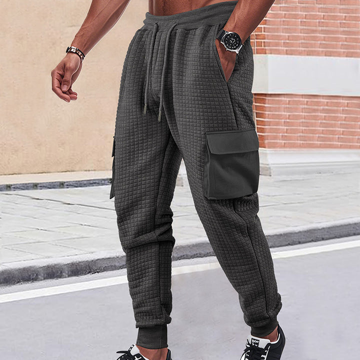 Herrer nan quilted Cargo joggingbukser med vaffelstruktur snorbund og påsatte klaplommer Skovae