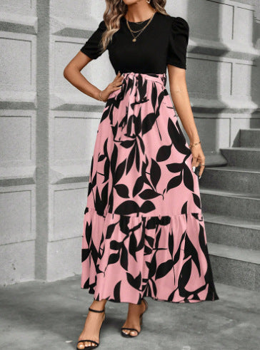 Dame maxikjole med blomsteraccenter og elastisk waistband Stilla