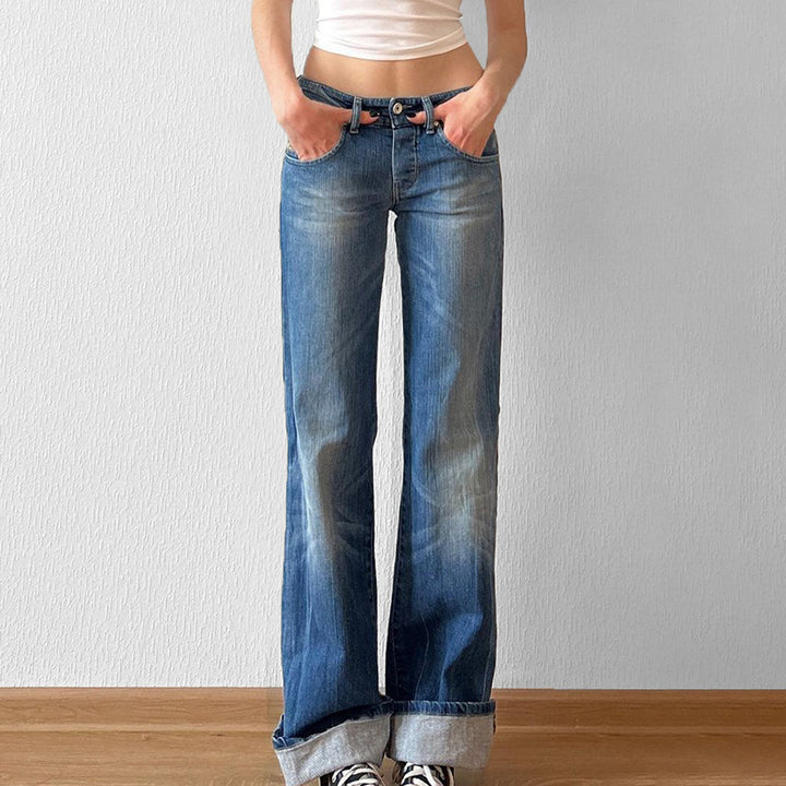 Dame flared jeans med høj talje og distressed design Skovae