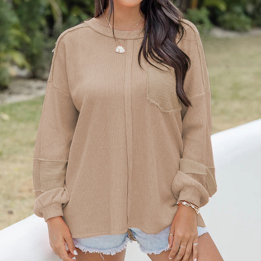 Dame afslappet longsleeve top med struktureret design Stilla