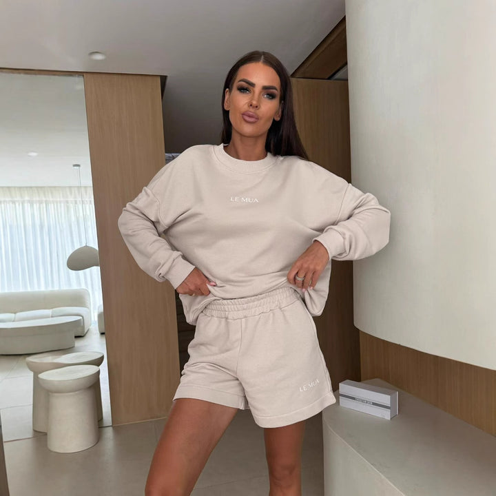 Kvinder Casual Cut Sweatshirt og Shorts Sæt Skovae