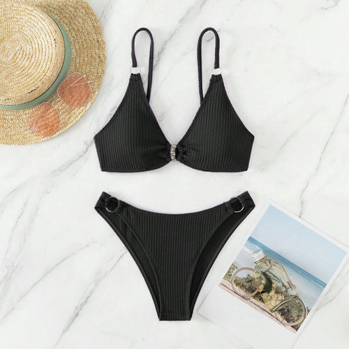 Dame Triangel-Bikini med ringdekorationer Skovae