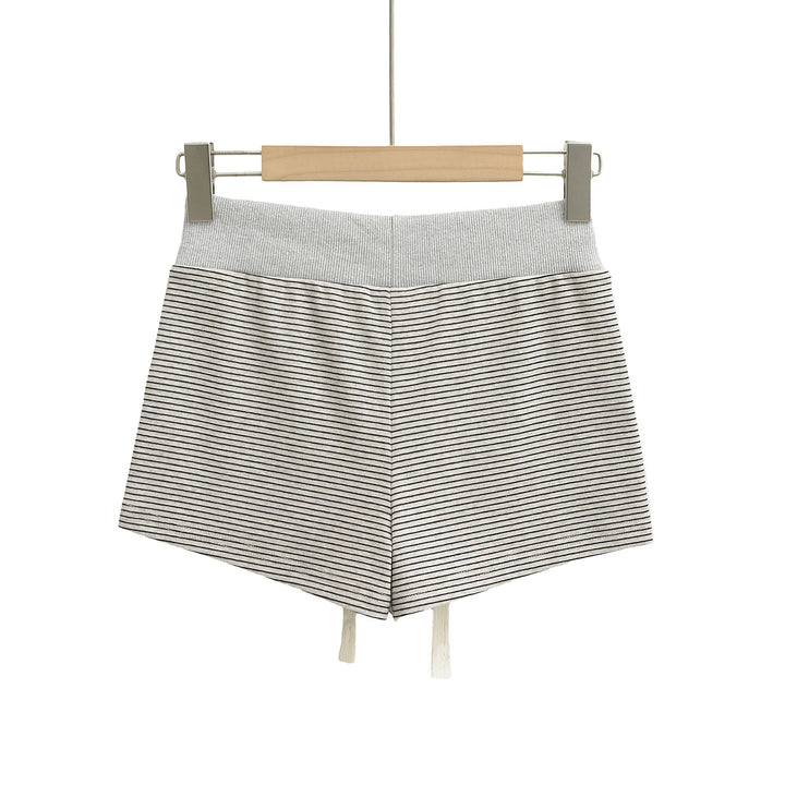 Dame sporty stribede shorts med elastisk linning og snøre Stilla