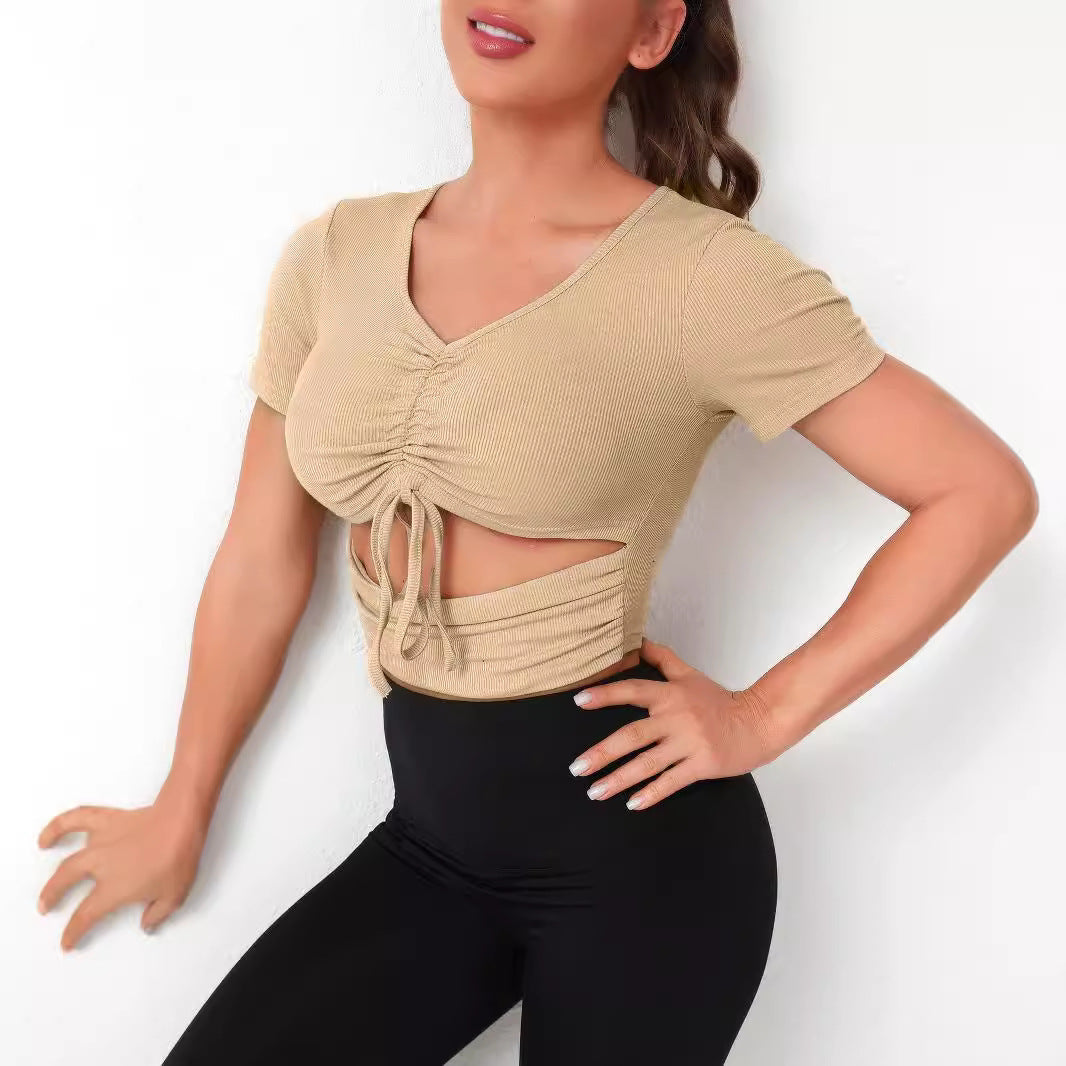 Dame Cropped Top med snørring og V-udskæring Skovae