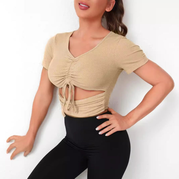 Dame Cropped Top med snørring og V-udskæring Skovae