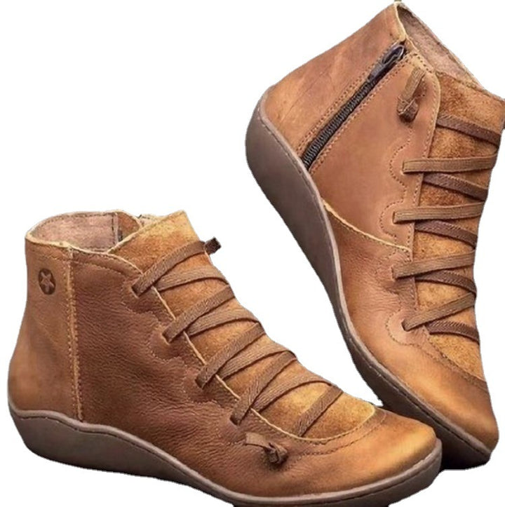 Dame nan ankelhøj blødt læder sneakerboot med sidelukning elastisk dekorativ snørebånd og ergonomisk komfortsål Skovae